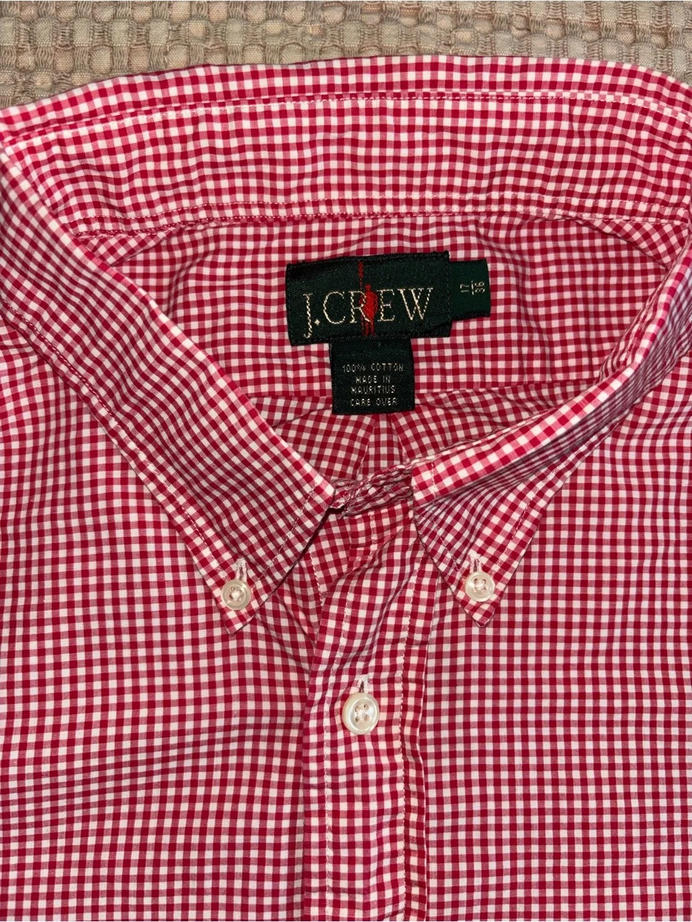Vintage J. Crew Mens Button-Down Shirt in Red Gingham